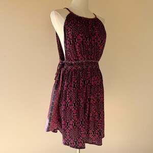Free People Mid-Summers Day Printed Halter Tunic Mini Dress in Magenta
